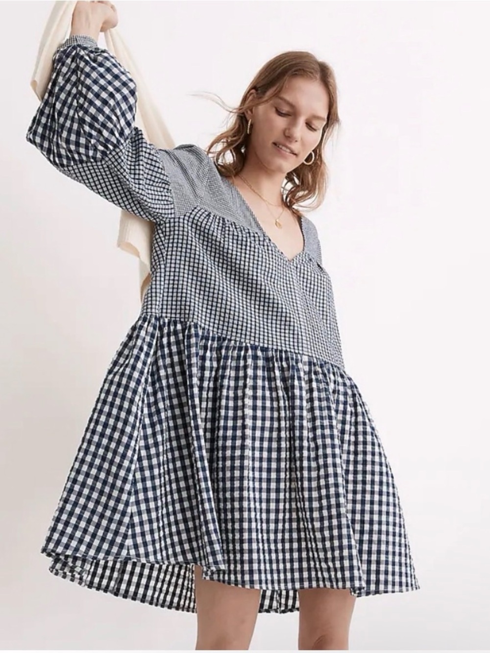 Madewell Women’s Small Navy and White Gingham Swing Cotton Dress
